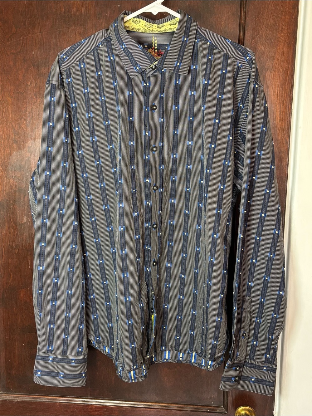 Robert Graham Men’s Shirt XL Cotton Button Up Long Sleeve Navy Stripe Geometric